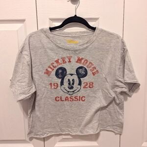Grey Cropped Mickey Tee